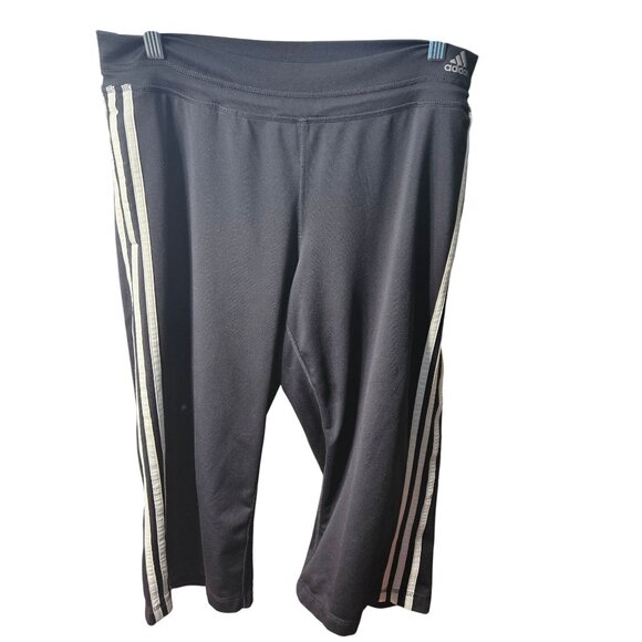 Adidas Womens Black Capri Athletic Pants With White Stripes Size M - Picture 1 of 7